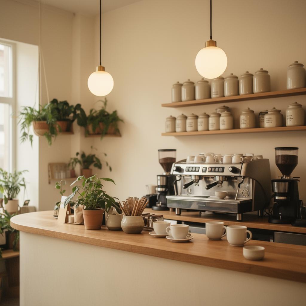 Warm modern cafe interior